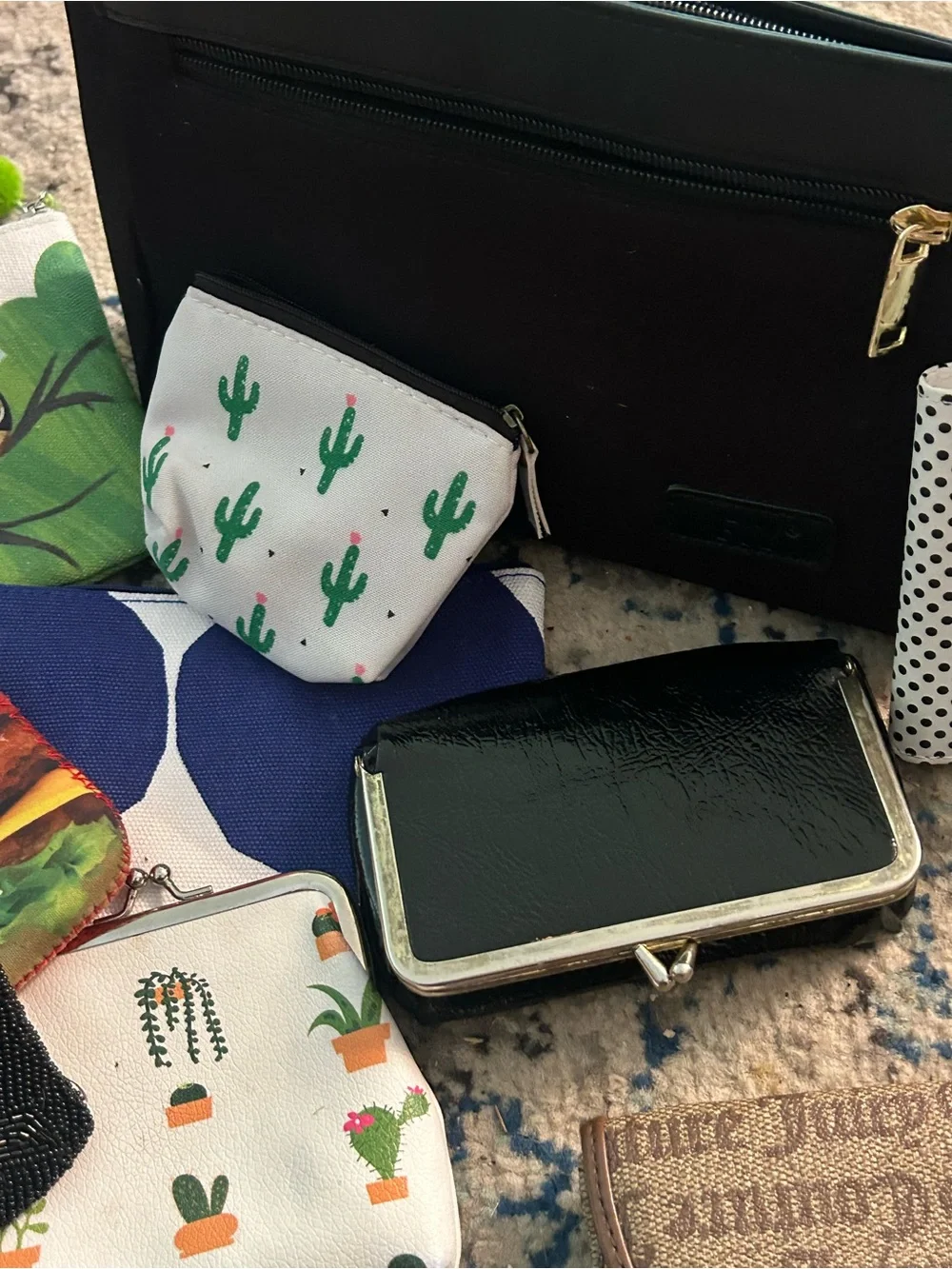 Travel wristlet lot with many different pouches, wallets & dry bags